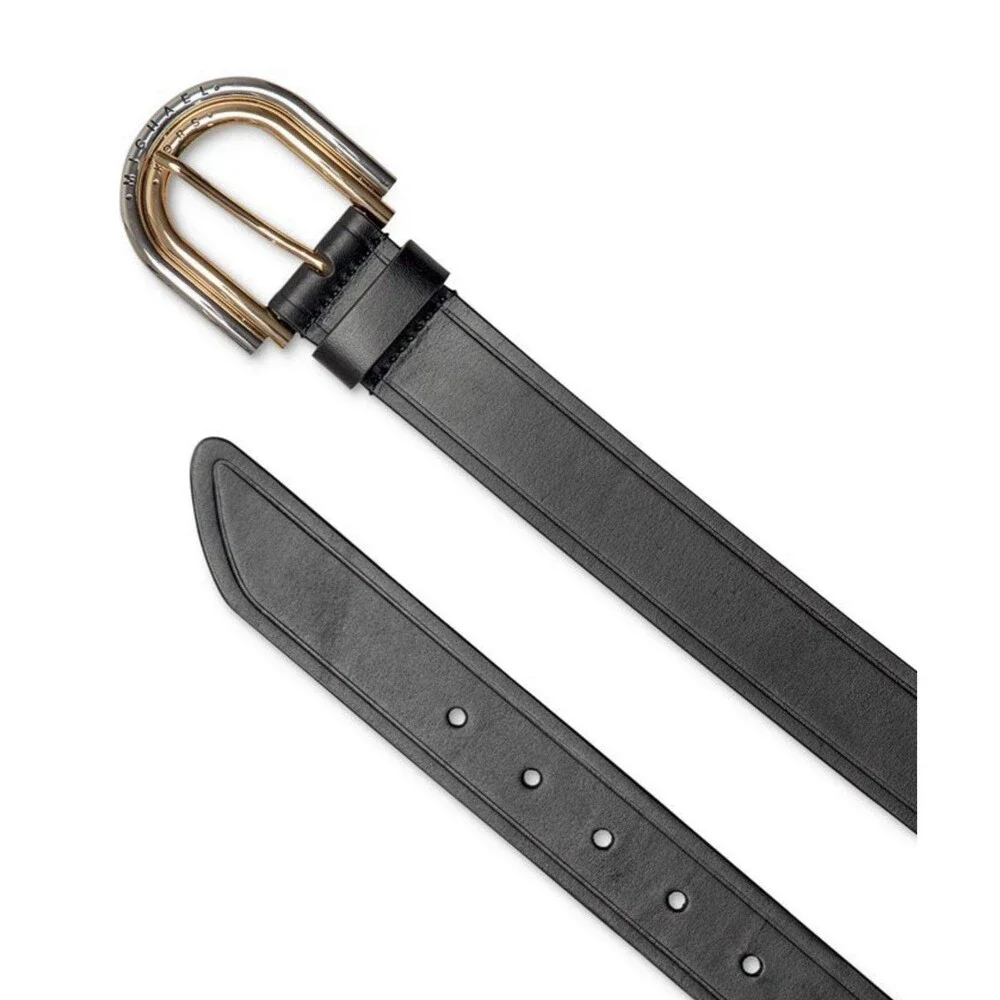 Michael Kors Women’s Double-Buckle Black Leather Belt Women’s Size Large NWT $78